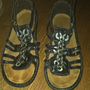 NAOT Women’s Black Leather Chain-Detail Sandals